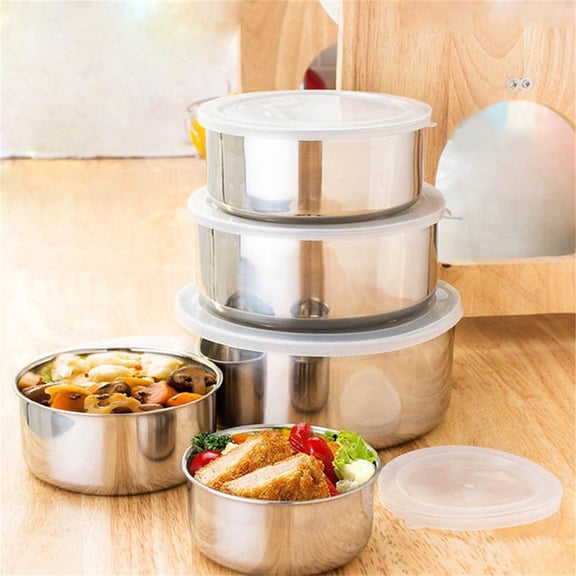 Tunhigl 5-Piece Stainless Steel Mixing Bowl Set with Lids - Nesting Kitchen Storage Containers for Food Prep, Serving & Leftovers Silver