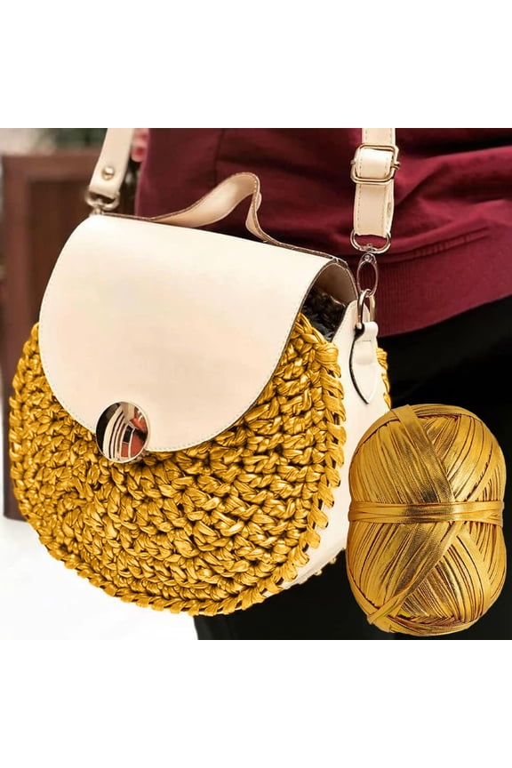 50 Yards DIY Metallic Texture Yarn, Shiny Polyester Strips for Crochet & Knitting, Chunky T-Shirt Yarn for Blankets Bags Cushions, Durable Craft Supplies Yellow