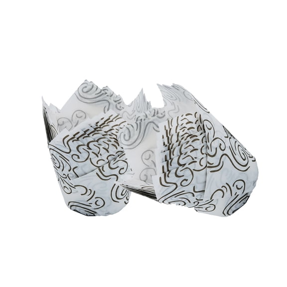 Tunhigl 50pcs Elegant Greaseproof Cupcake Liners - Standard Tulip Shaped Baking Cups for Muffins, Cupcakes, and Cheesecakes - Perfect for Parties, Banquets, and Showers White