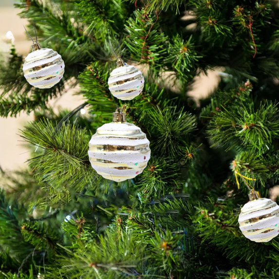 Tunhigl 6-Pack Gold Striped Christmas Ornaments - Classic Durable Plastic Holiday Balls for Xmas Tree, Door, and Festive Home Decor Gold