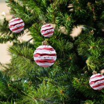 Tunhigl 6-Pack Red Striped Christmas Ornaments - Classic Durable Plastic Holiday Balls for Xmas Tree, Door, and Festive Home Decor Red