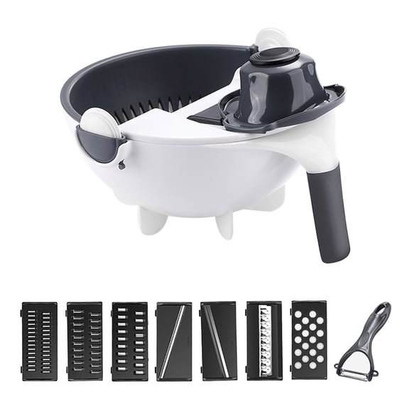 Tunhigl 7-in-1 Multi-Blade Vegetable Cutter - Manual Kitchen Slicer & Dicer with Hand Guard for Safe, Effortless Chopping - Perfect for Potatoes, Onions, Cucumbers & More (Blue)