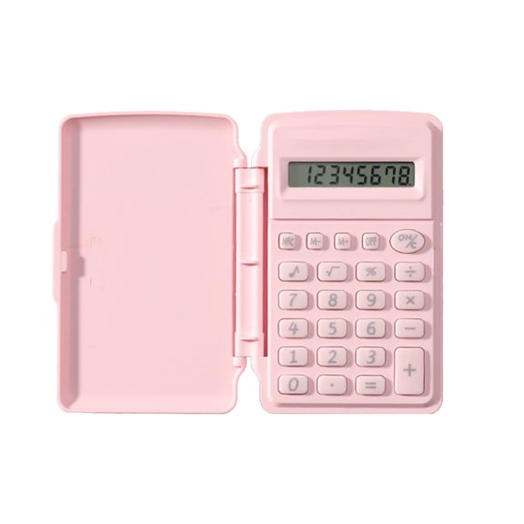 Tunhigl 8-Digit Flip-Top Calculator - Small Portable Handheld Basic Calculator for Students Teachers Office Work Home Budget Pink