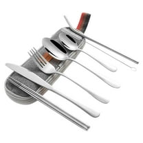 Tunhigl 8-Piece Travel Utensils Set - Stainless Steel Knife, Fork, Spoon, Chopsticks & Straws for Camping, Picnic, Hiking & Work - Eco-Friendly Reusable Cutlery with Carry Case Silver