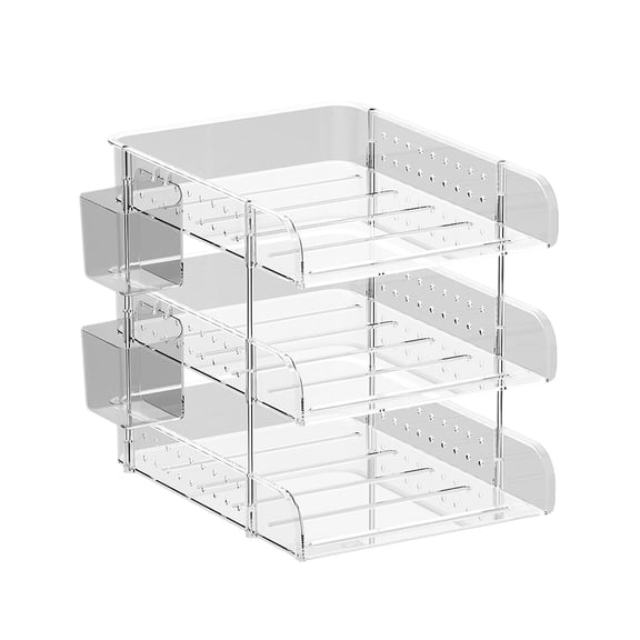 Tunhigl Adjustable Desktop Organizer with Multiple Shelves, Plastic Storage Rack for Books, Stationery, and Office Supplies, Space-Saving Desktop Organizer for Students and Home Use Clear