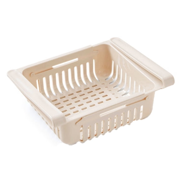 Tunhigl Adjustable Pull-Out Refrigerator Storage Box Drawer Shelf - White Plastic Kitchen & Bathroom Organizer for Utensils, Soap, Towels Beige