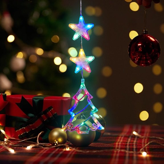 Tunhigl Battery Powered Christmas Window Lights, LED Sucker Lamp Decorations for Indoor Outdoor Xmas Tree Fireplace Holiday Decor with Suction Cups White