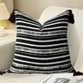 thumbnail image 1 of Tunhigl Bohemian Decorative Throw Pillow Cover 18x18 Inches, Rope Textured Tassel Weave for Sofa Bed Modern Cotton Pillowcase - Perfect for Home Decor Black, 1 of 7