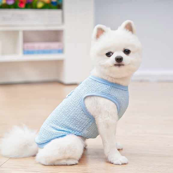 Tunhigl Breathable Lace Sleeveless Pet Shirt for Small Medium Dogs Cats Colorful Stretchable Comfortable All-Season Daily Outdoor Wear Fashion Pet Apparel Easy to Put On Take Off Blue