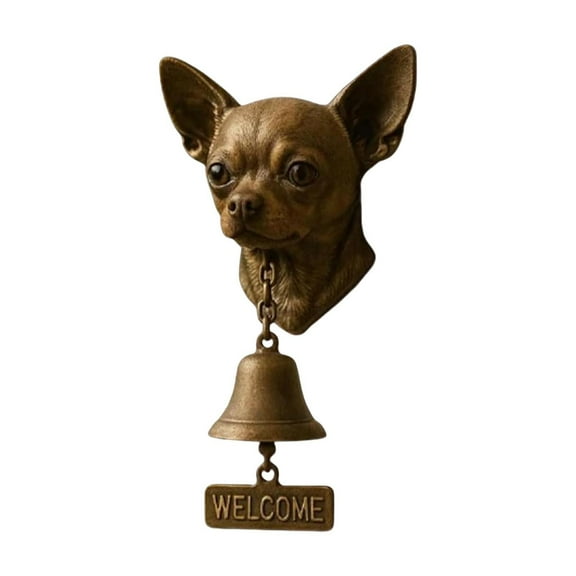 Tunhigl Chihuahua Doorbell Statue - Antique Bronze Finish with Gentle Chime - Rust-Resistant Outdoor Welcome Decor for Porch, Garden & Entryway - Unique Dog Themed Guest Greeter