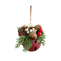 Tunhigl Christmas Bells Pine Pinecones Ornaments - Durable Metal Xmas Tree Decor, Rustic Jingle Bell Pendant, Holiday Garland, Door & Mantel Accent Red