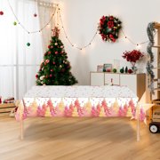 Tunhigl Christmas Disposable Plastic Tablecloth, 54x108 Inches Rectangle Cover for Holiday Parties, Christmas Tree Pattern