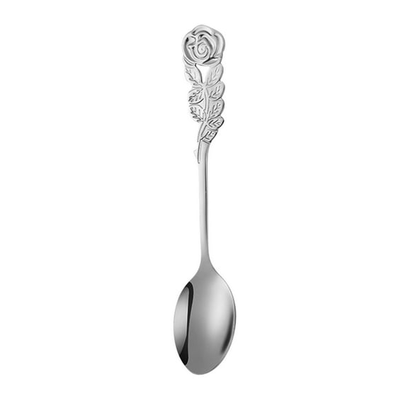 Tunhigl Christmas Stainless Steel Rose Spoon Fork - Elegant Coffee Stirring Spoons & Dessert Forks, Perfect Holiday Kitchen Accessories & Festive Tableware Decor Silver