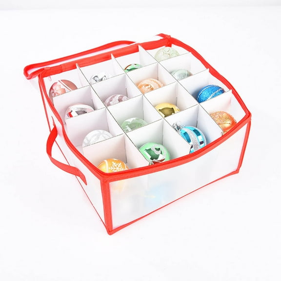 Tunhigl Christmas Tree 32-Grid Ornament Storage Bag Organizer Hanging - Clear Water-Resistant PVC for Holiday Decorations Space Efficient Solution Families Homes Easy Zipper Closure Red
