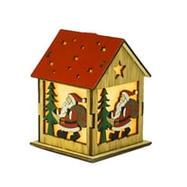 Tunhigl Christmas Village Led Lighted House Decor with Santa, Snowman, and Deer Figurines - Miniature Wooden Cabin for Holiday Tabletop Centerpiece and Festive Party Decoration