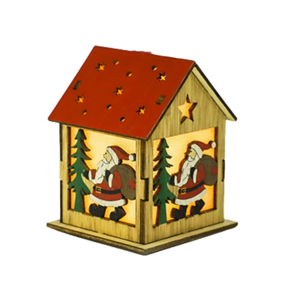 Tunhigl Christmas Village Led Lighted House Decor with Santa, Snowman, and Deer Figurines - Miniature Wooden Cabin for Holiday Tabletop Centerpiece and Festive Party Decoration