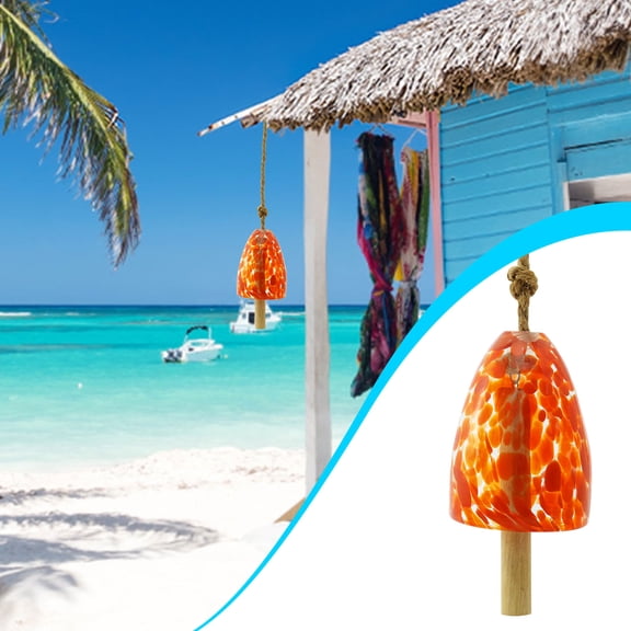 Tunhigl Colorful Polka Dot Glass Wind Chime with Wooden Beaters for Beach House Summer Decor Handmade Garden Patio Hanging Chime for Relaxing Sounds and Vibrant Home Accents