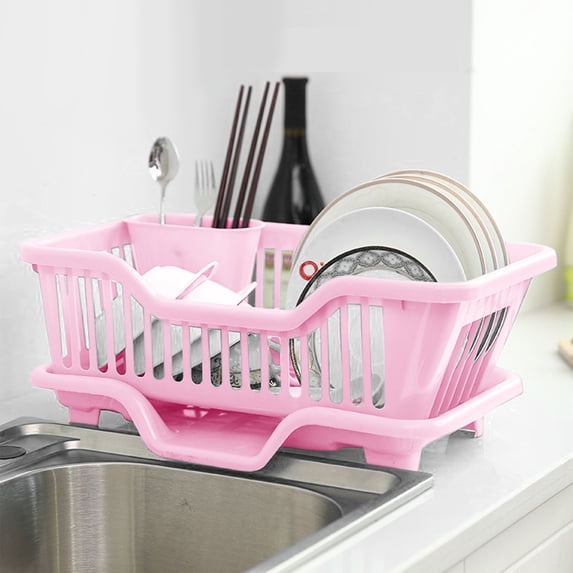 Tunhigl Compact Kitchen Sink Storage Rack - Organize Bowls, Plates, Knife, Fork, Spoon, Chopsticks & More with Space-Saving Bowl Box Organizer Pink