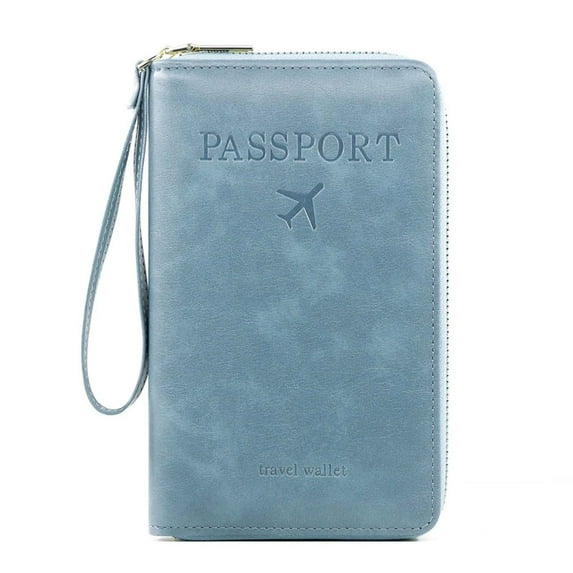 Tunhigl Compact RFID Blocking Travel Passport Holder Wallet for Men Women - Anti-Theft Zipper Closure Secure Passport Case with Organized Storage for Airports International Travel Sky Blue
