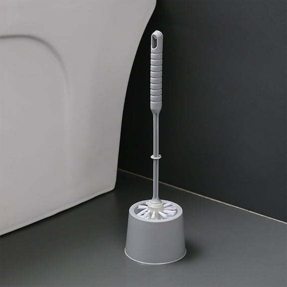 Tunhigl Compact Toilet Brush with Base - Ergonomic Handle, Soft 360° Bristles, Anti-Splash Holder, Space-Saving Corner Storage, Rust-Proof Plastic, Tub & Sink, Home Bathroom RV Dorm Use Gray