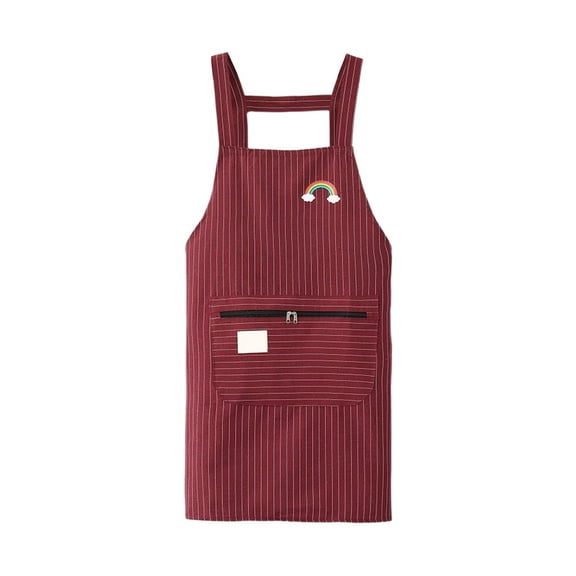 Tunhigl Cotton Striped Apron with Pockets - Oil Resistant Breathable Kitchen Cooking Apron for Adults, Adjustable Waist Ties Home Chef Bib Apron Red
