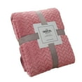 thumbnail image 1 of Tunhigl Cozy Embroidered Flannel Fleece Blanket - Super Soft Reversible Knee Throw for Office, Sofa, Travel - Warm Lightweight Blanket for AC, Couch, Dorm, Perfect Gift for Home Use Pink, 1 of 6