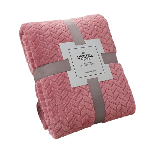 Tunhigl Cozy Embroidered Flannel Fleece Blanket - Super Soft Reversible Knee Throw for Office, Sofa, Travel - Warm Lightweight Blanket for AC, Couch, Dorm, Perfect Gift for Home Use Pink
