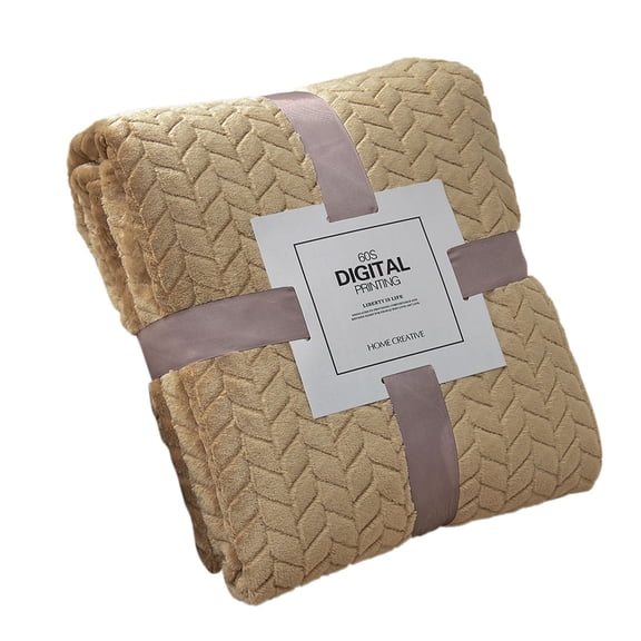 Tunhigl Cozy Flannel Fleece Blanket - Soft Embroidered Knee Throw for Office, Sofa, Travel - Plush Warm Fleece Blanket for AC, Couch, Dorm, Home, Perfect Gift for Women & Men Khaki