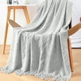 thumbnail image 1 of Tunhigl Cozy Knit Throw Blanket with Tassel Fringe - Solid Color Soft Sofa & Bed Blanket - Decorative Stylish Throw for Living Room, Home Decor, Gift, All Seasons Gray, 1 of 7
