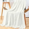 thumbnail image 1 of Tunhigl Cozy Knit Throw Blanket with Tassel Fringe - Solid Color Soft Sofa & Bed Blanket - Decorative Stylish Throw for Living Room, Home Decor, Gift, All Seasons White, 1 of 7
