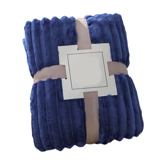 Tunhigl Cozy Striped Fleece Throw Blanket - Ultra Soft Thick Double Layer Raschel Blanket for Winter Warmth - Perfect for Bed, Sofa, Living Room, Home Decor & Gift, All Seasons Dark Blue