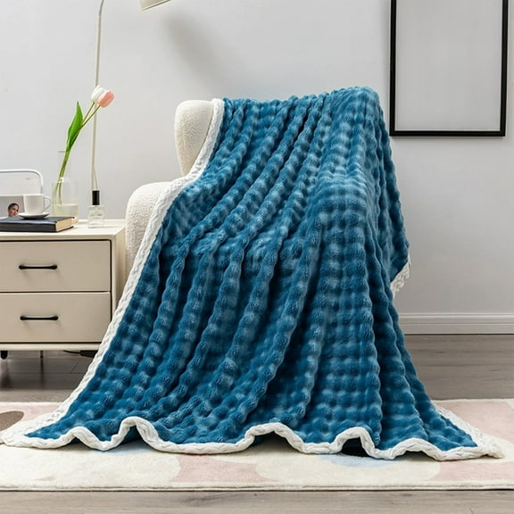 Tunhigl Cream Striped Sofa Throw Blanket Soft Warm Lightweight Machine Washable All-Season Decorative Blanket for Couch Living Room Gift for Home or Travel Dark Blue