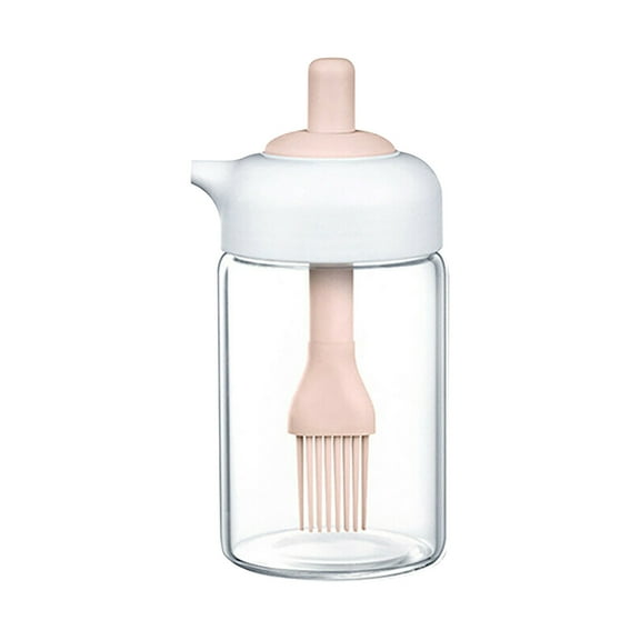 Tunhigl Creative Glass Oil Bottle With Brush - Multifunctional Kitchen Vinegar & Oil Dispenser with High-Temperature Resistant Silicone Brush - Easy Pour Spout & Adjustable Oil Control Pink