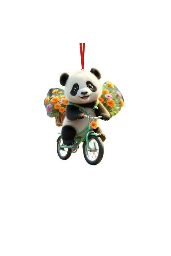 Cute Panda Acrylic Car Rearview Mirror Charm Pendant Keychain for Car Interior Decoration Birthday Holiday Gift Handmade for Women Drivers