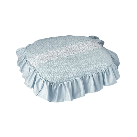 Tunhigl Decorative Square Chair Pads with Lace Embroidery and Ruffle Trim, Washable Sponge Cushion for Office, Dining, or Car Seats in Blue, Green, Pink, Gray Blue