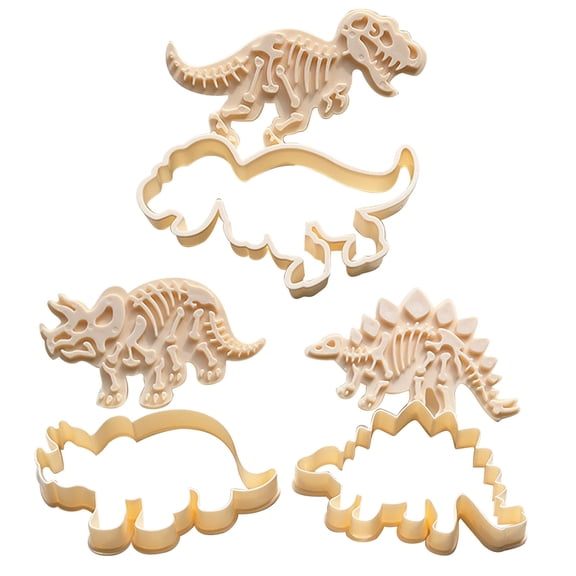 Tunhigl Dinosaur Cookie Cutter 3-Piece Set - Fun Dinosaur Kitchen Baking Tools for Adults - Make Stegosaurus, T-Rex & More - Food-Grade PVC Material Beige