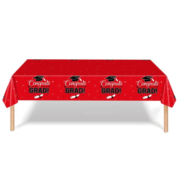 Tunhigl Disposable Graduation Tablecloth, 54x108 Inches for Event Graduation Parties and Celebrations Red