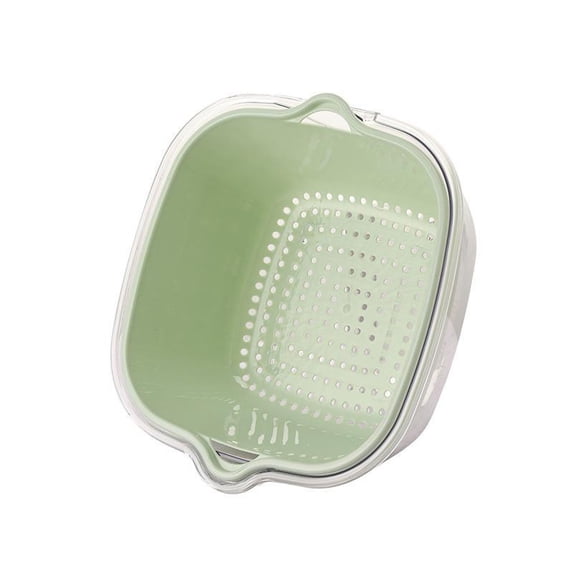 Tunhigl Double-Layer Vegetable Washing Basket Set - Kitchen Strainer & Colander for Fruits, Veggies, Pasta - Stackable, Space-Saving Food-Grade PP Plastic Green