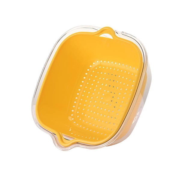 Tunhigl Double-Layer Vegetable Washing Basket Set - Kitchen Strainer & Colander for Fruits, Veggies, Pasta - Stackable, Space-Saving Food-Grade PP Plastic Yellow