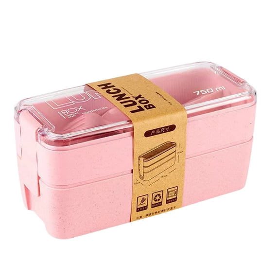 Tunhigl Double Layer Wheat Straw Lunch Box with Built-In Cutlery, Large Capacity Portable Insulated Food Storage Container, Microwavable Eco-Friendly Meal Box for Office Picnic Travel