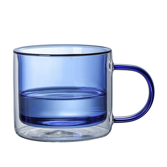 Tunhigl Double-Layered Glass Mug 12 oz - High Borosilicate Heat-Resistant & Aesthetic Drinking Glass Cup for Hot & Cold Beverages Blue