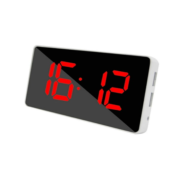 Tunhigl Dual USB Port Digital Alarm Clock Mobile Charging Snooze Function Mirror Display LED Night Light Red