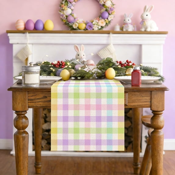 Tunhigl Easter Linen Table Runner 72 Inches Long with Heat-Resistant Placemats for Kitchen Dining and Holiday Party Decor