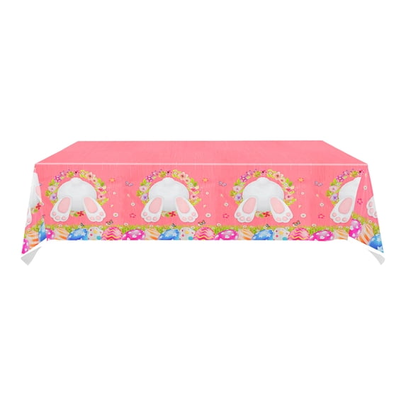 Tunhigl Easter Tablecloth Rectangle 72x54 Inches Festive Plastic Table Cover for Spring Holiday Parties and Dining Table Decor