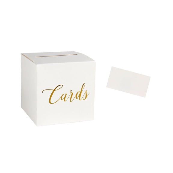 Tunhigl Elegant Foil Wedding Card Box (10 Card Include)- Secure Locking Ballot-Style Gift Holder for Reception, Birthday & Graduation Parties - Foldable DIY-Friendly Design with Sturdy Cardboard White