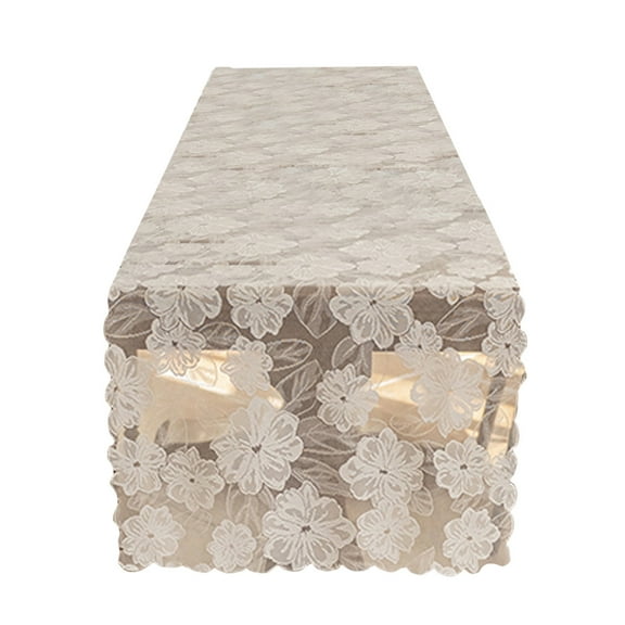 Tunhigl Elegant White Lace Table Runner for Dining Table and Coffee Table - 72 Inches Long Polyester Decorative Crochet Table Runner for Kitchen, Living Room, Party White