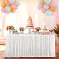thumbnail image 1 of Tunhigl Elegant White Tulle Table Skirt for Weddings & Parties - Extra Long Recyclable Transparent Tablecloth with Ruffled Design for Banquet and Birthday Table Decor White, 1 of 6