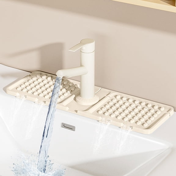 Tunhigl Extra Long Silicone Sink Draining Mat - Fast Self-Draining, Multi-Functional Kitchen & Bathroom Countertop Storage Pad for Sponges, Dishes Beige