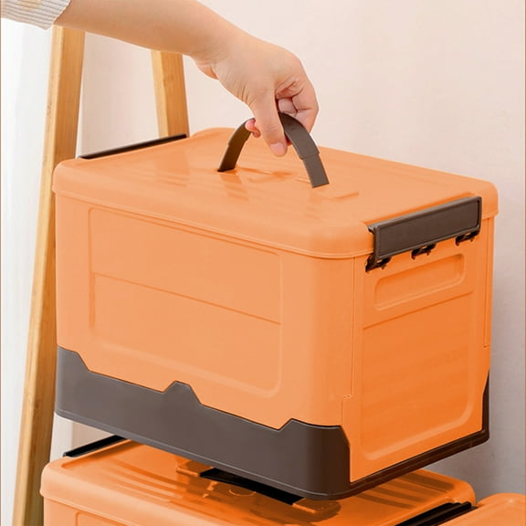 Tunhigl Foldable Car Trunk Organizer for Home Camping Storage Waterproof Plastic Toy Box with Handles Non-Slip Base Multi-Purpose Foldable Storage Bin for SUV Family Use Orange