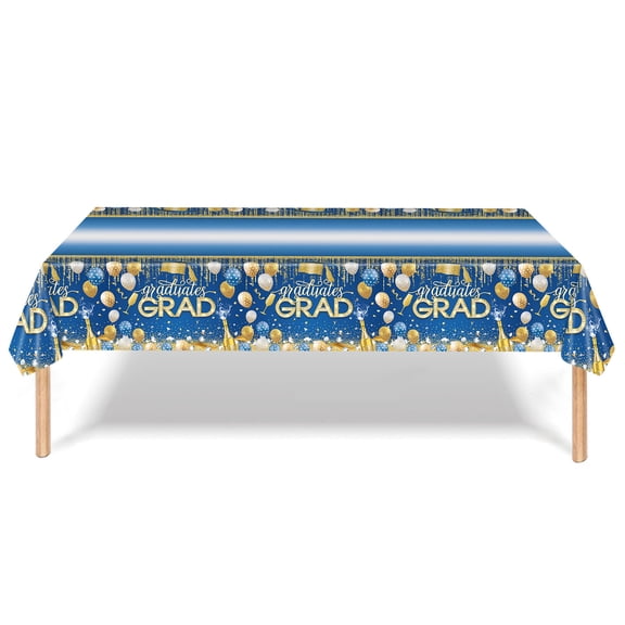 Tunhigl Graduation Party Disposable Tablecloth 54x108 Inches Rectangle High School College University Event Table Cover Blue